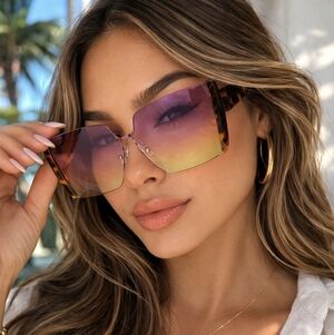 Spexx Tortoiseshell Oversized 100% UV Protection Rimless Gradient Sunglasses